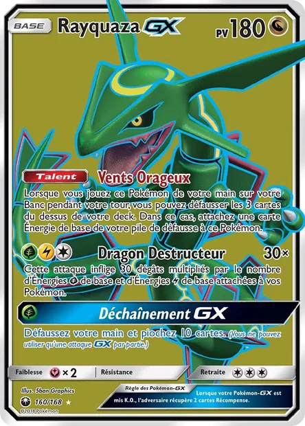 Rayquaza GX, carte Pokémon CES 160 — extension Tempête Céleste