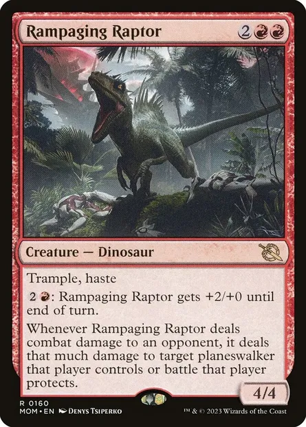 Rampaging Raptor, Magic card MOM 160 — March of the Machine set