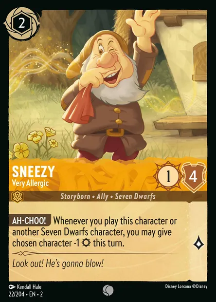 Sneezy - Very Allergic, Disney Lorcana card CH2-022 — Rise of the Floodborn set