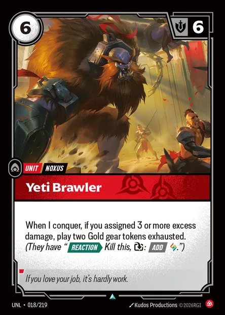Yeti Brawler, Riftbound card UNL 018 — Unleashed set