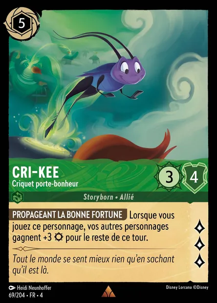 Cri-Kee - Criquet porte-bonheur, carte Disney Lorcana CH4-069 — extension Le Retour d'Ursula