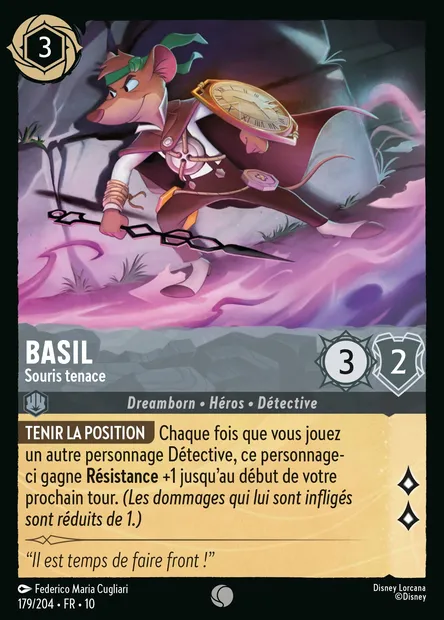 Basil - Souris tenace, carte Disney Lorcana CH10-179 — extension Lueurs dans les Profondeurs