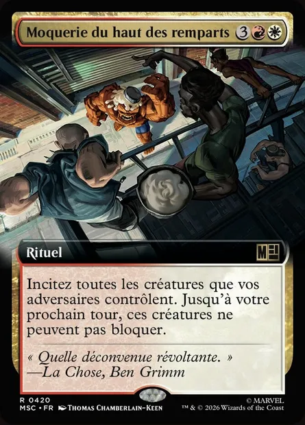 Moquerie du haut des remparts, carte Magic MSC 420 — extension Marvel Super Heroes Commander