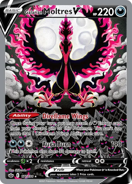 Galarian Moltres V, Pokémon card CRE 177 — Chilling Reign set