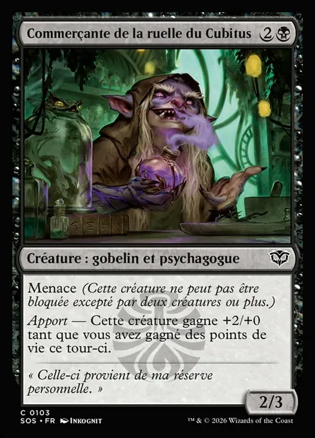 Commerçante de la ruelle du Cubitus, carte Magic SOS 103 — extension Secrets of Strixhaven