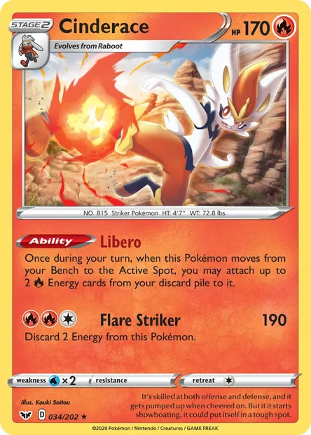 Cinderace, Pokémon card SSH 34 — Sword & Shield set