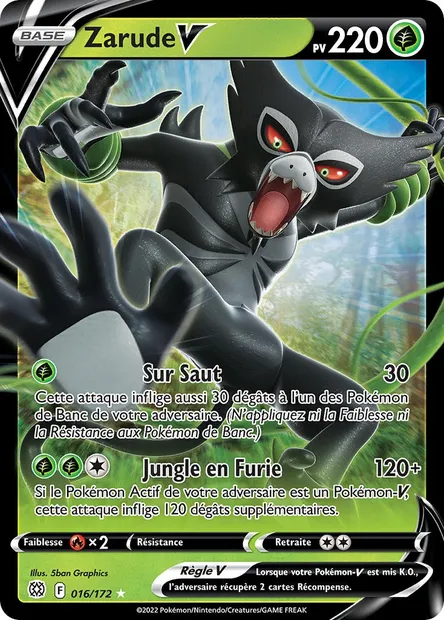 Zarude V, carte Pokémon BRS 016 — extension Stars Étincelantes