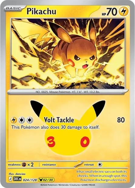 Pikachu, Pokémon card 30C 024 — 30th Celebration set