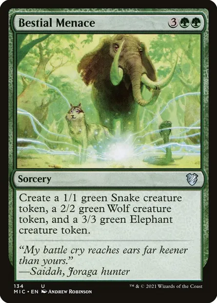 Bestial Menace, Magic card MIC 134 — Midnight Hunt Commander set