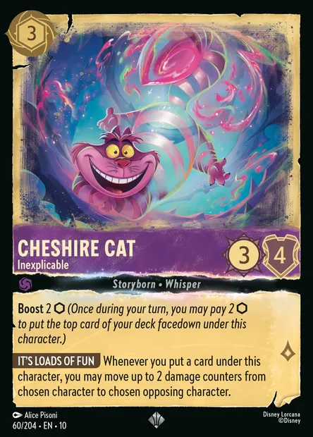 Cheshire Cat - Inexplicable, Disney Lorcana card CH10-060 — Whispers in the Well set