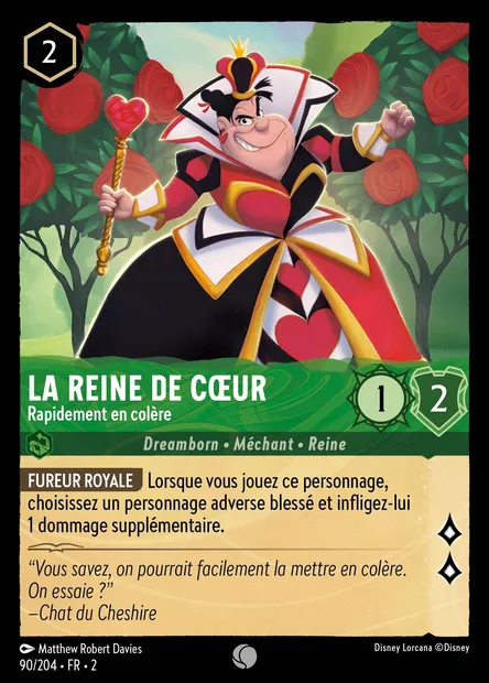 La Reine de Cœur - Rapidement en colère, carte Disney Lorcana CH2-090 — extension L'Ascension des Floodborn