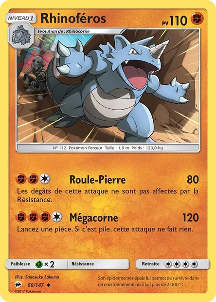 Rhinoféros, carte Pokémon BUS 66 — extension Ombres Ardentes