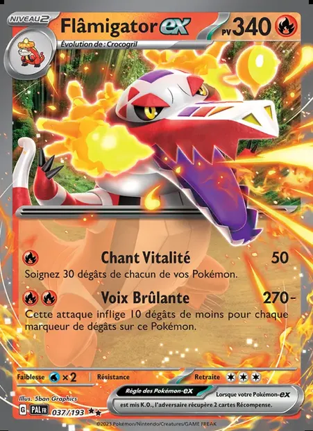 Flâmigator-ex, carte Pokémon PAL 037 — extension Évolutions à Paldea