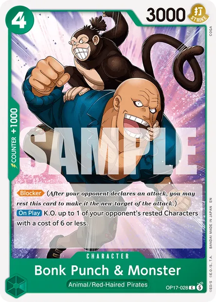 Bonk Punch & Monster, One Piece card OP17-028 — THE WORLD’S STRONGEST WARRIORS set