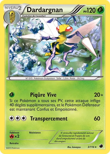 Dardargnan, carte Pokémon PLF 3 — extension Glaciation Plasma