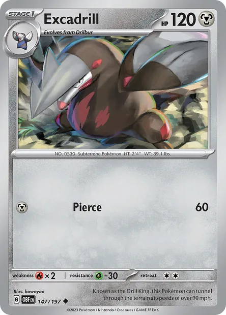 Excadrill, Pokémon card OBF 147 — Obsidian Flames set