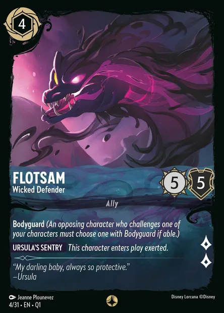 Flotsam - Wicked Defender, Disney Lorcana card Q1-004 — Illumineer's Quest: Deep Trouble set