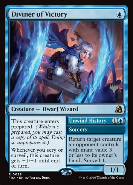 Devineresse de la victoire // Unwind History, carte Magic PFRA 28p — extension Reality Fracture Promos