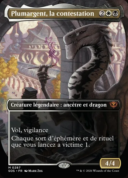 Plumargent, la contestation, carte Magic SOS 287 — extension Secrets of Strixhaven