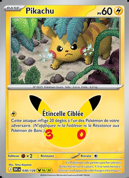 Pikachu, carte Pokémon 30C 038 — extension 30ᵉ Anniversaire