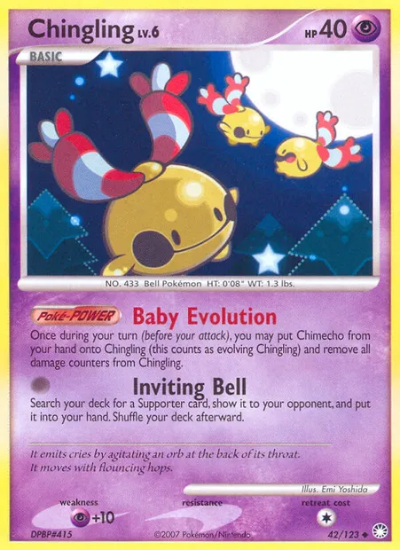 Chingling, Pokémon card MT 42 — Mysterious Treasures set
