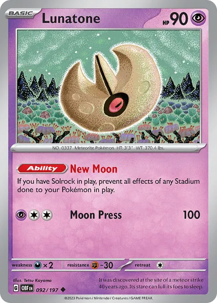 Lunatone, Pokémon card OBF 092 — Obsidian Flames set