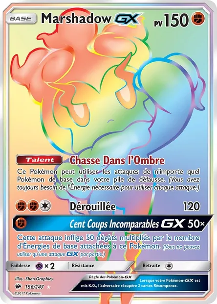 Marshadow GX, carte Pokémon BUS 156 — extension Ombres Ardentes