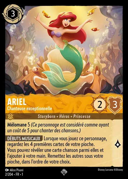 Ariel - Chanteuse exceptionnelle, carte Disney Lorcana CH1-002 — extension Premier Chapitre