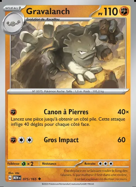 Gravalanch, carte Pokémon MEW 075 — extension 151