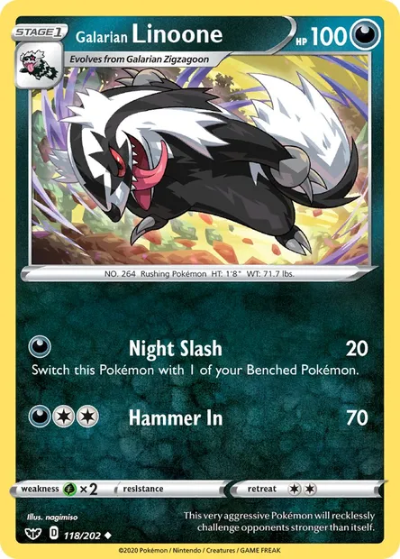 Galarian Linoone, Pokémon card SSH 118 — Sword & Shield set