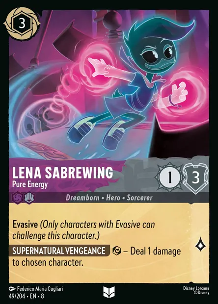 Lena Sabrewing - Pure Energy, Disney Lorcana card CH8-049 — The Reign of Jafar set