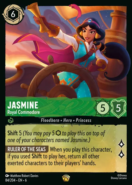 Jasmine - Royal Commodore, Disney Lorcana card CH6-084 — Azurite Sea set