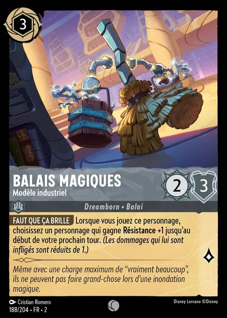Balais magiques - Modèle industriel, carte Disney Lorcana CH2-188 — extension L'Ascension des Floodborn