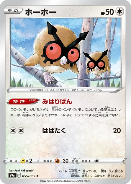 Hoothoot, Pokémon card S9a 055 — Battle Region set