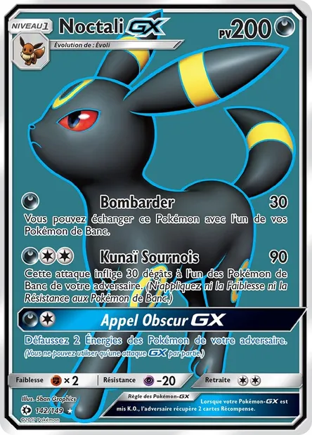 Noctali GX, carte Pokémon SUM 142 — extension Soleil et Lune