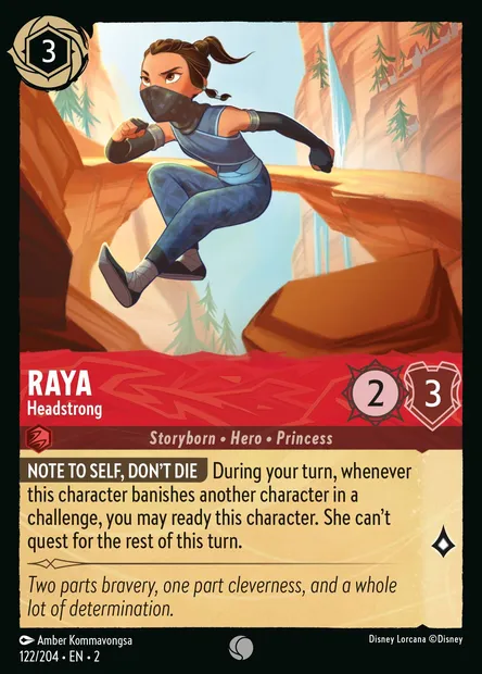 Raya - Headstrong, Disney Lorcana card CH2-122 — Rise of the Floodborn set