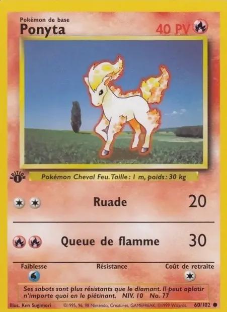 Ponyta, carte Pokémon BS 60 — extension Set de Base
