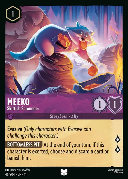 Meeko - Skittish Scrounger, Disney Lorcana card CH11-046 — Winterspell set