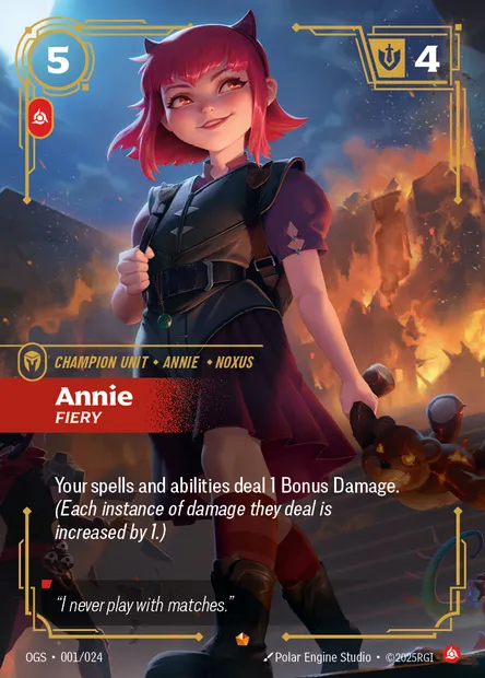 Annie, Riftbound card OGS 001 — Proving Grounds set
