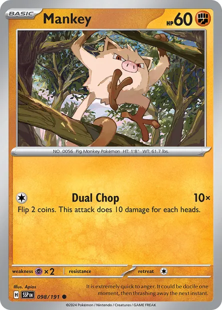 Mankey, Pokémon card SSP 098 — Surging Sparks set