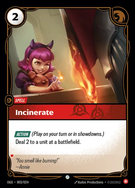Incinerate, carte Riftbound OGS 003 — extension Proving Grounds