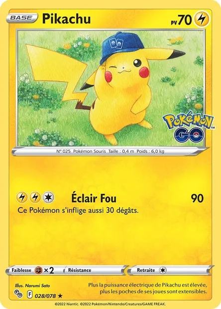 Pikachu, carte Pokémon PGO 028 — extension Pokémon GO