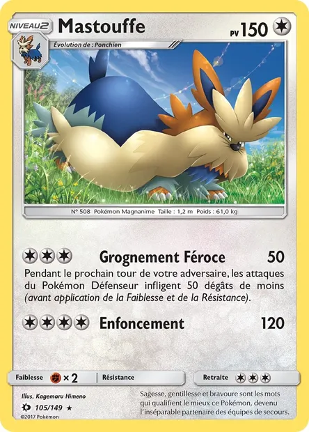 Mastouffe, carte Pokémon SUM 105 — extension Soleil et Lune