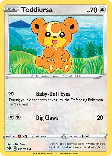 Teddiursa, Pokémon card DAA 138 — Darkness Ablaze set