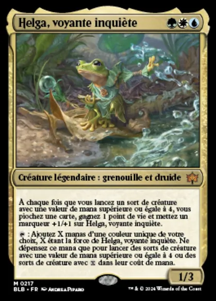 Helga, voyante inquiète, carte Magic BLB 217 — extension Bloomburrow