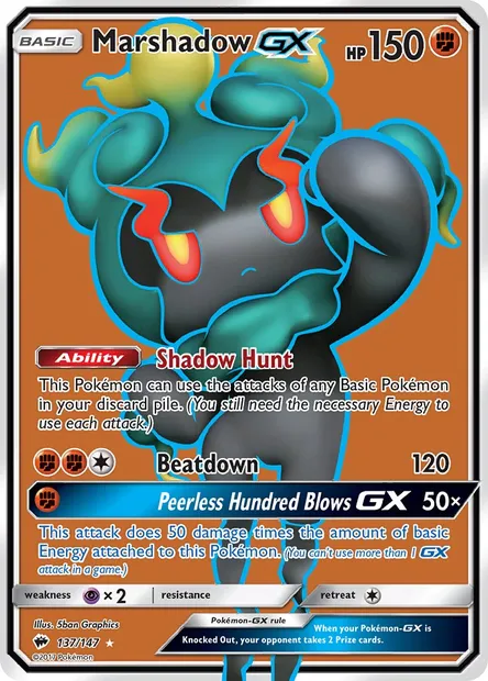 Marshadow GX, Pokémon card BUS 137 — Burning Shadows set