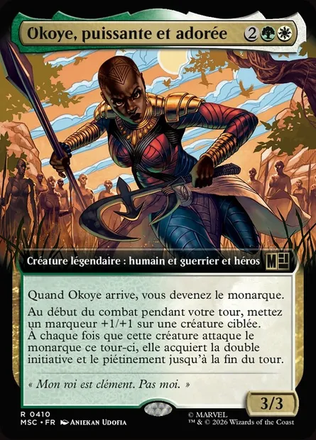 Okoye, puissante et adorée, carte Magic MSC 410 — extension Marvel Super Heroes Commander