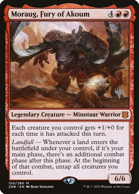 Moraug, Fury of Akoum, Magic card PZNR 150p — Zendikar Rising Promos set