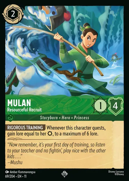 Mulan - Resourceful Recruit, Disney Lorcana card CH11-069 — Winterspell set