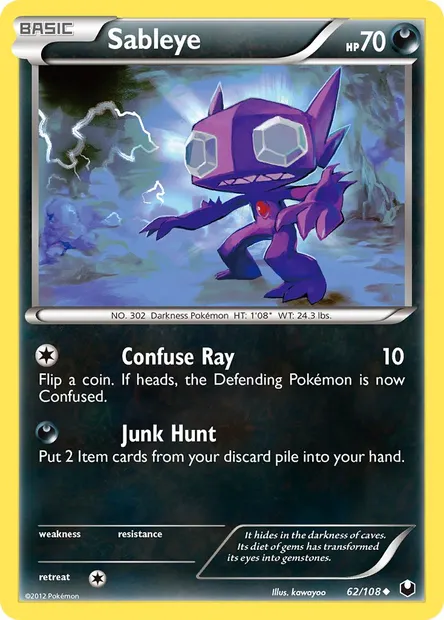 Sableye, Pokémon card DEX 62 — Dark Explorers set